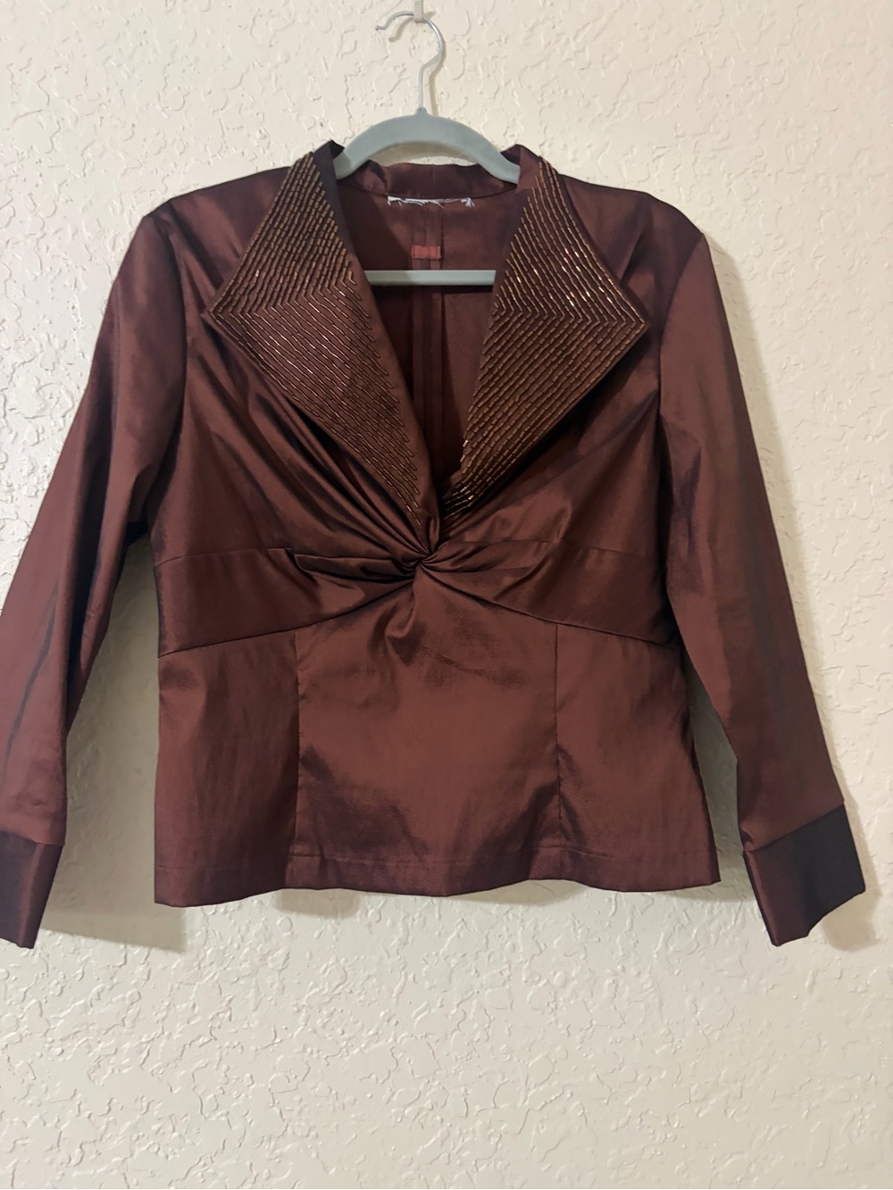 Women's Brown Satin Twist-Front Jacket